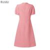 ZANZEA Women Elegant Casual V-Neck Short Sleeve A-line Dress