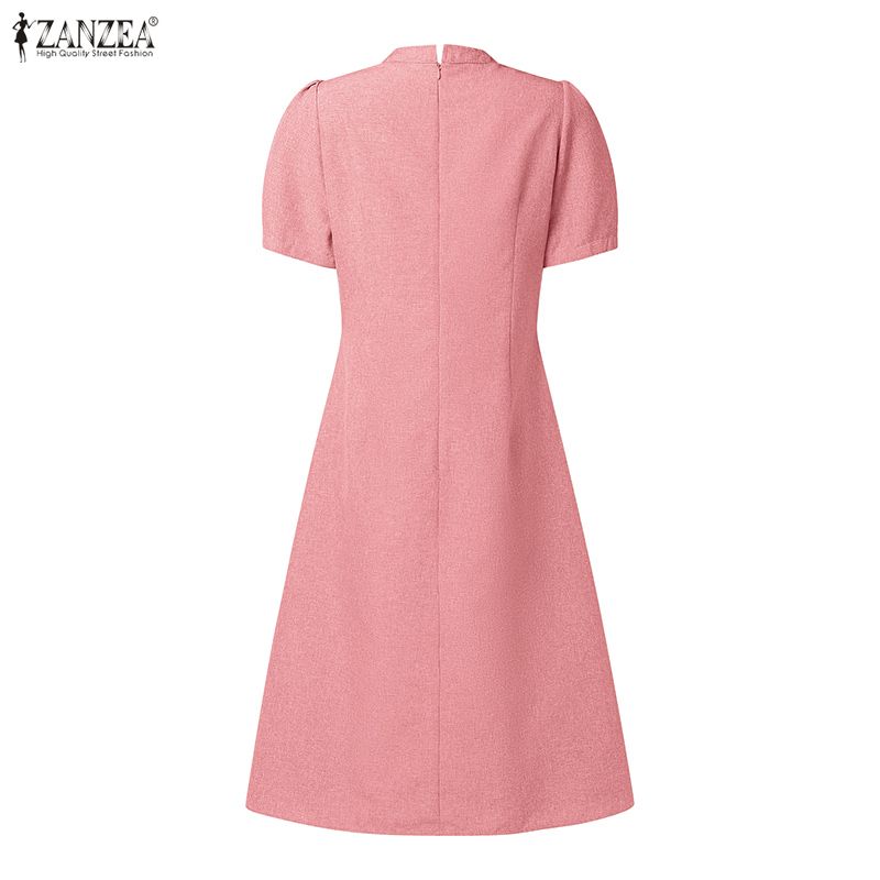 ZANZEA Women Elegant Casual V-Neck Short Sleeve A-line Dress