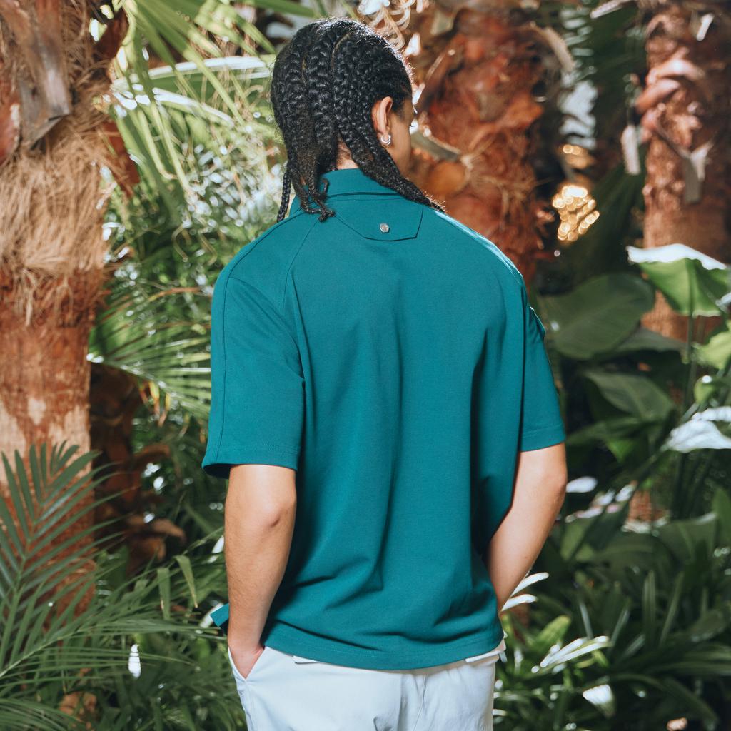 CHALLENGER Pq Knit Sleeve Pocket Men'S Collared Short Sleeve T-Shirt Dark Green