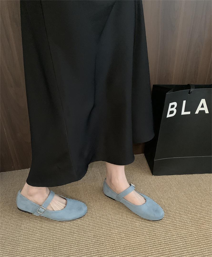 

Туфли Мэри Джейн 2025 весна и осень французские ретро одинарные туфли с ремешком и мелким вырезом маленькие кожаные туфли женские 39 синий