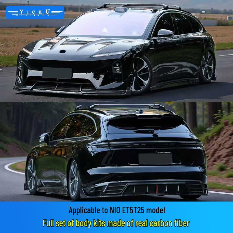 Upgrade Compatible Carbon Fiber Aero Kit: Shirok Front Lip, Rear Diffuser, Tail Wing & Side Badges for NIO ET5T.