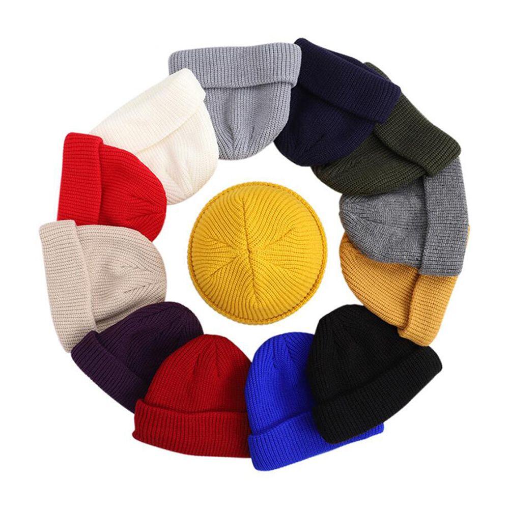 Bonnet Hat Solid Color Women Skullcap Knitted Brimless Hat Korean Style Beanie Hats Men Docker Cap