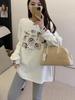 Thickened Brushed Long Sleeve White T-Shirt with Cartoon Embroidery, Autumn/Winter Korean Casual Style