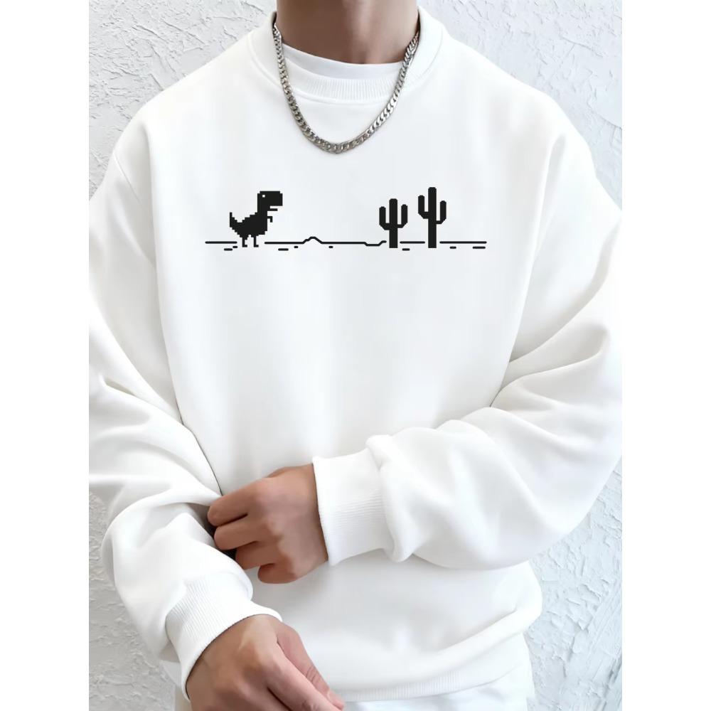 Simple Little Dinosaur Prints Pullover Women Fashion Comfortable Versatile Loose Daily Warm Long Sleeved Crew Neck Pullover
