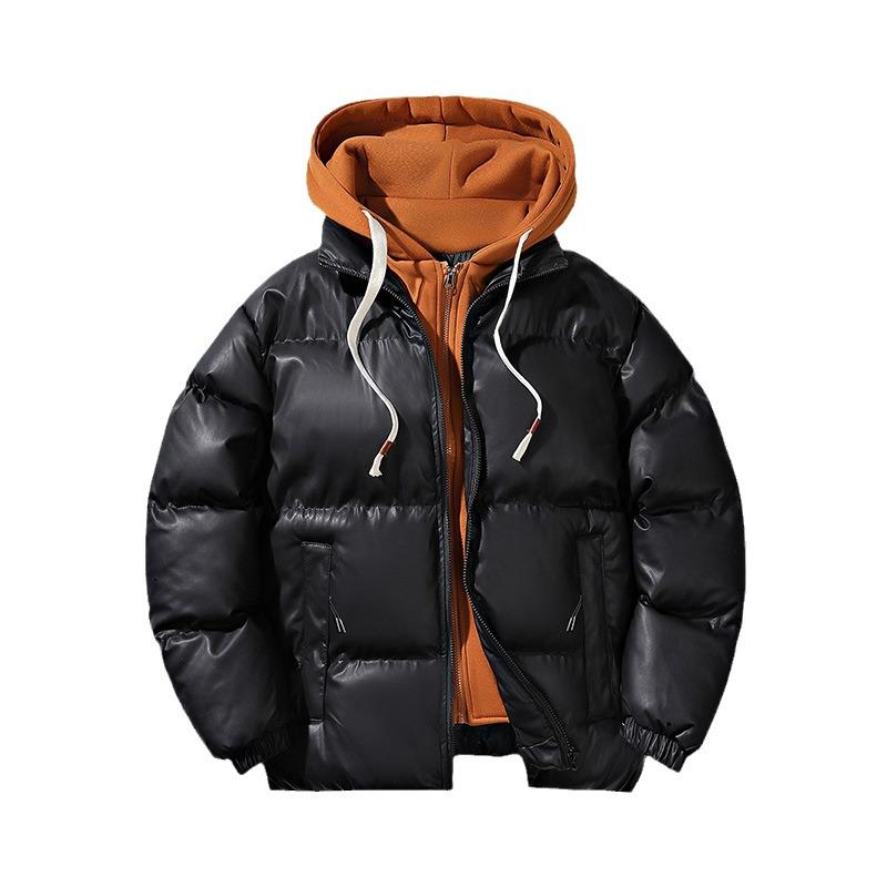 Herrjacka med europeisk-amerikansk lapptäcke och färgblock och avtagbar huva - Höst-/vinterkläder för utomhusbruk