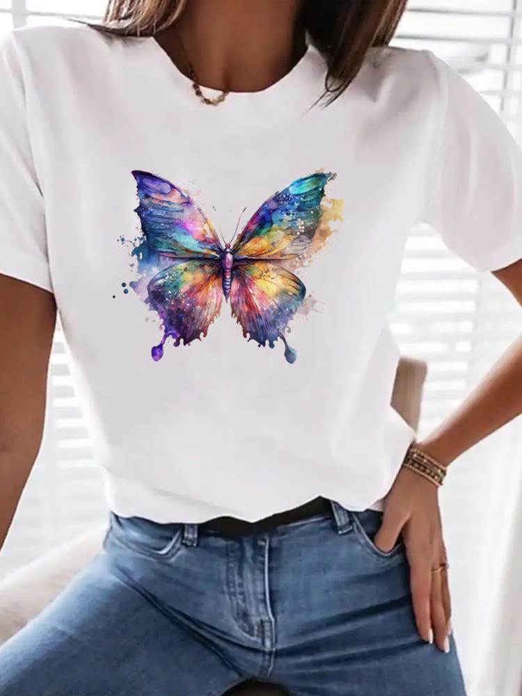 

(Азіатський розмір) акварельна квітка Одяг Футболка Жінка Жінки Мода Футболка Верх Принт Жіноча Коротка Рукава Графічні Футболки 5XL