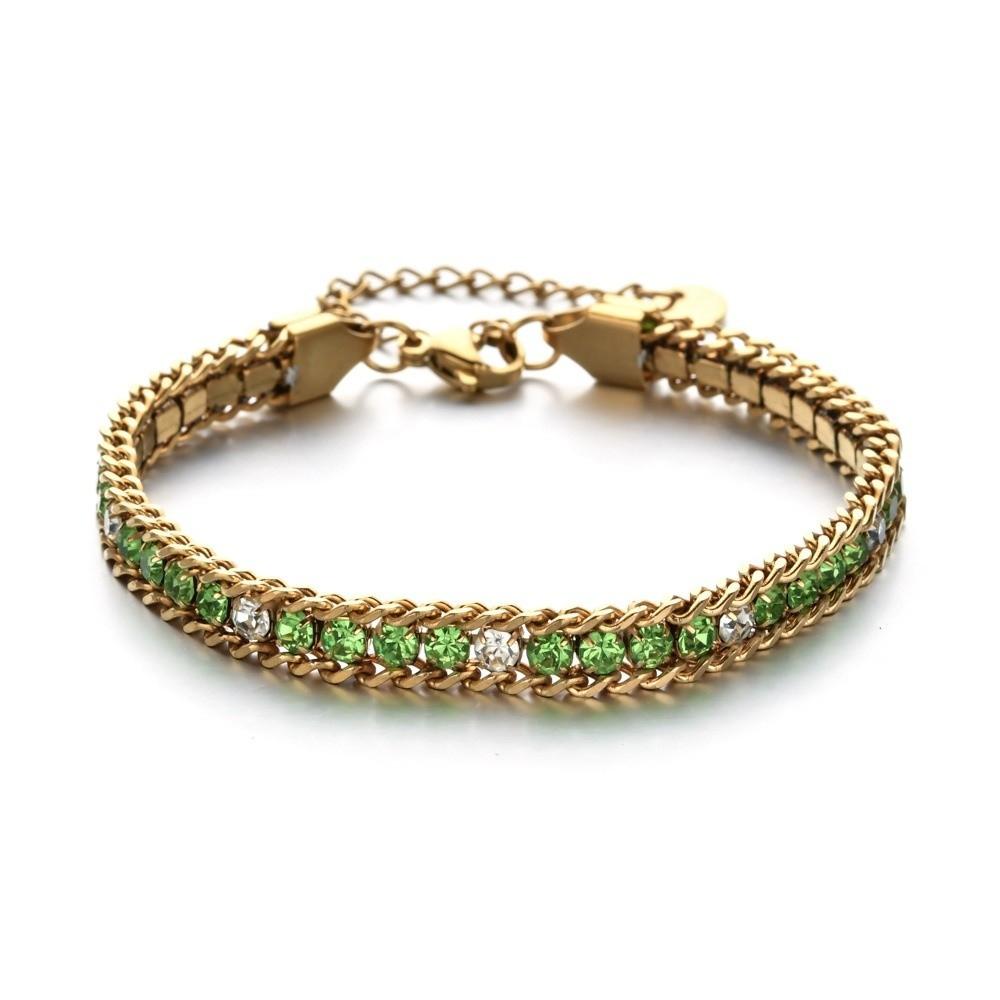 Luxury Iced Out Chain Bracelet Gold Color Shiny Rhinestone Bangle  Jewelry Gifts