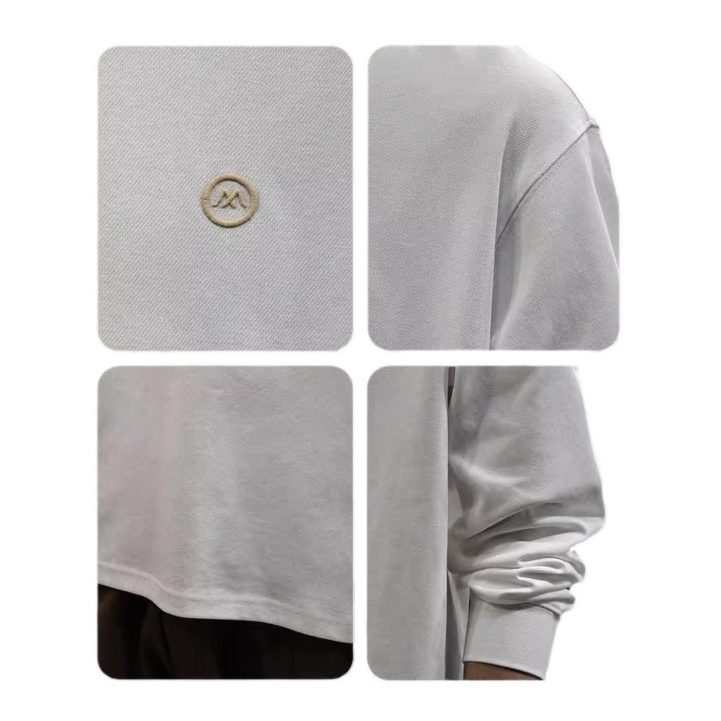 Autumn Simple Embroidered Long-Sleeved T-Shirt Men'S 50G Heavy Knitted Bottoming Shirt American Trendy Sweater