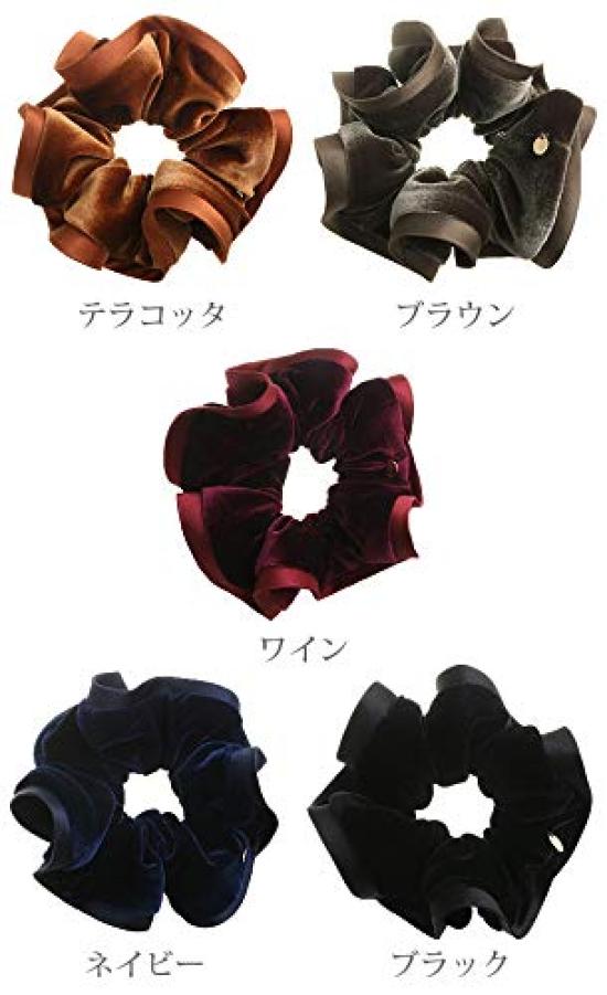 VINGTAINE Velvet Voluminous Frill Elegant and Sophisticated Hair Accessory for Scrunchie, Women's Fall/Winter, HS-130-BR
