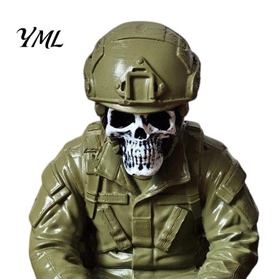 Resin Skeleton Figurines Halloween Ornament, Policeman/Military Gothic Skull Figurine, Ornaments Dark Style Sitting Pose Sculpture for Bookshelf