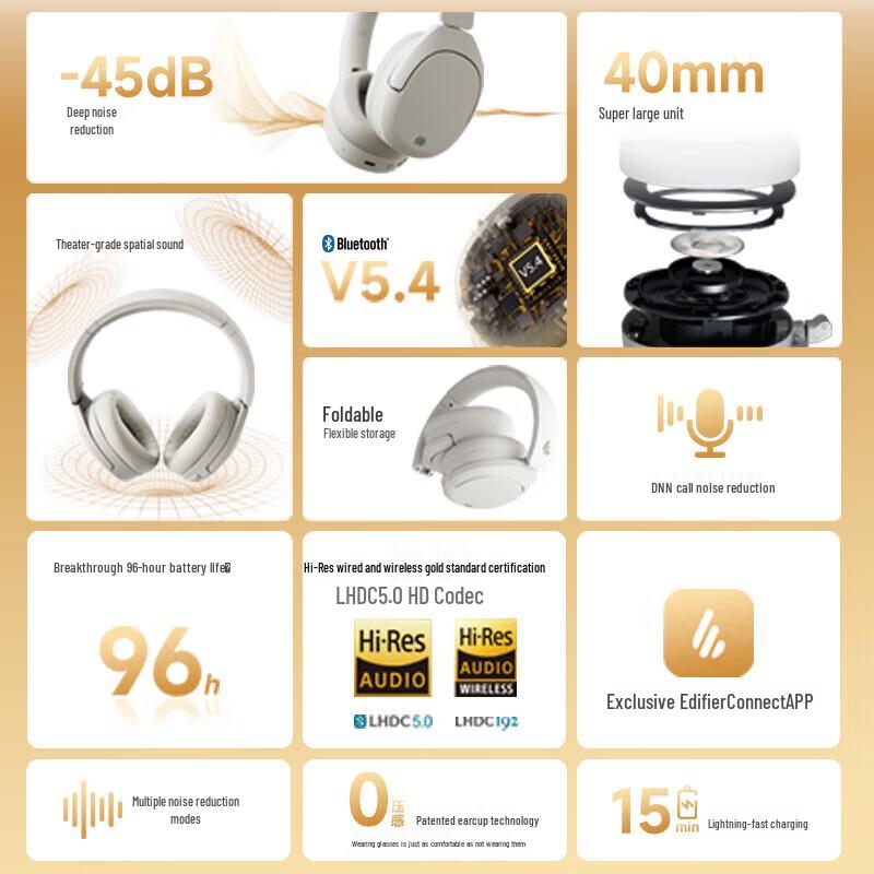Edifier W830NB Wireless Over-Ear Noise-Cancelling Headphones