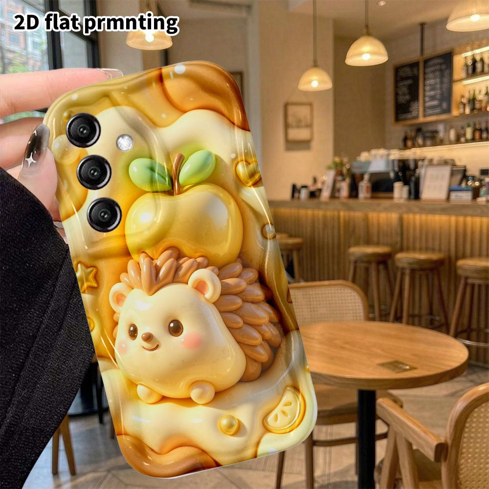 Phone Case: 2D flat design suitable for Samsung Galaxy A34 A35 M05 M06 S20 S22 S21 FE Plus 5G protective case, with a little Apple hedgehog on the bac