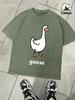Goose Makes People Happy Design Washed Mens TShirt Cotton TShirts Retro Fashion Clothing Unisex Summer Loose Soft Short