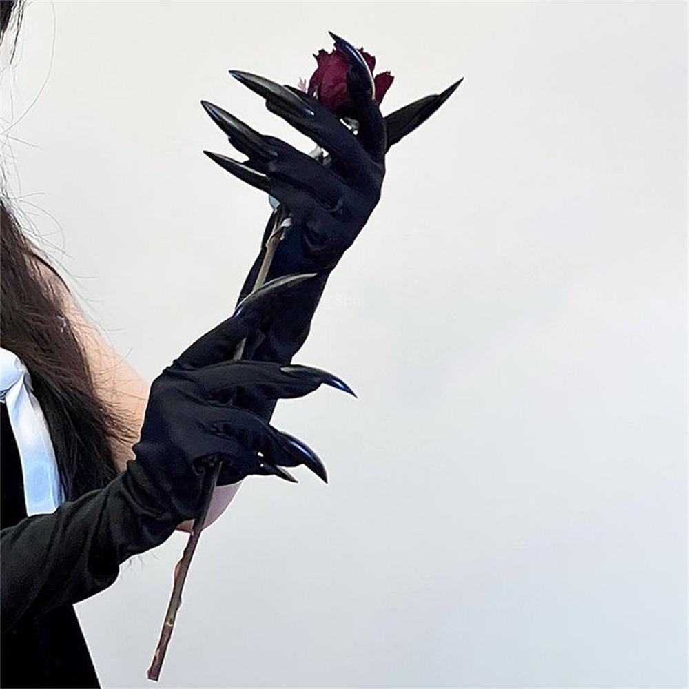 1 Pair Horror Black Devil's Ghost Claws Gloves Halloween Cosplay Costume Makeup Scary Claw Long Nail Gloves