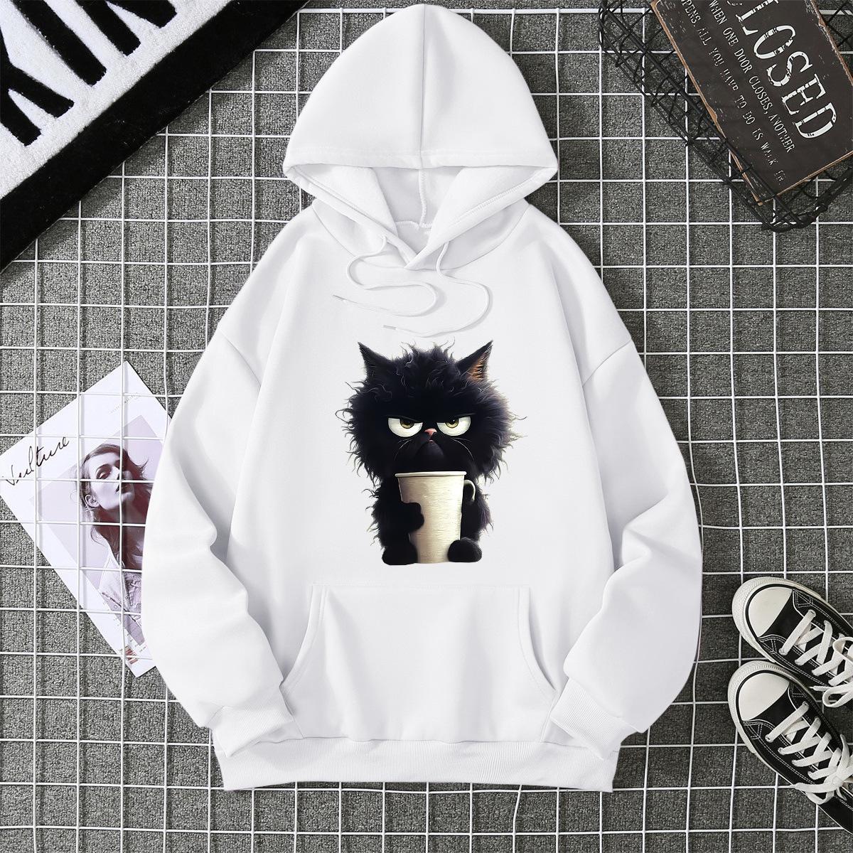 Hot-selling ribbed bottom pendulum sweater European and American animal cat print sweatshirt special couple jumper S