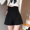 Unisex Black A-line Wide Leg Shorts - 2024 Spring/Summer High Waist Slimming, Petite, Loose Casual Fit