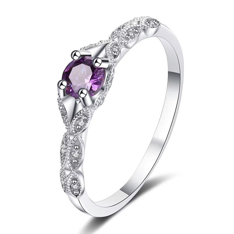 Light Luxury Style Amethyst Zirconia Women'S Ring Simple Fashion Gem Temperament Jewelry Gift