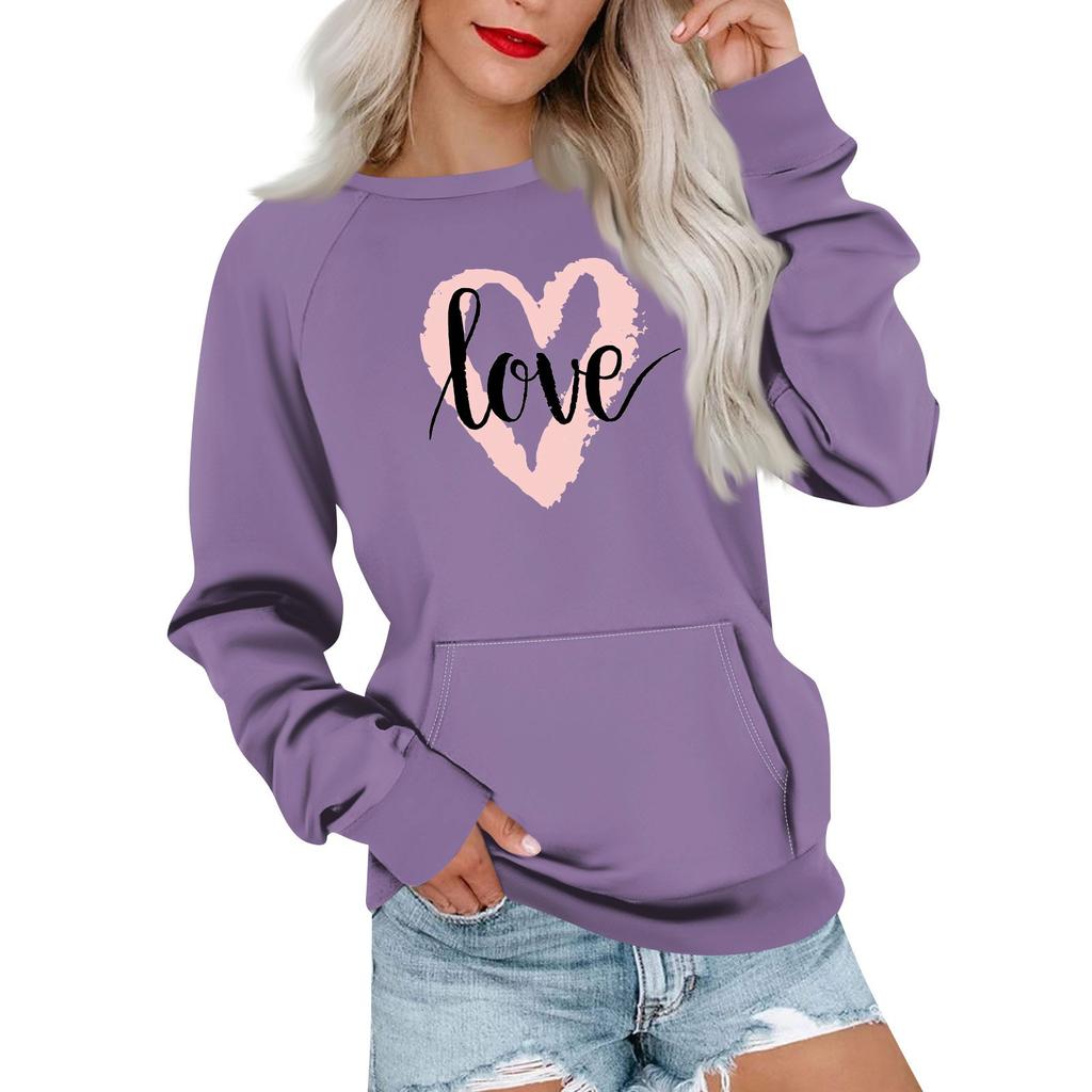 Women's Casual Valentine's Day Printed Pullover Plug Sleeve Sweatshirt With Pocket Top