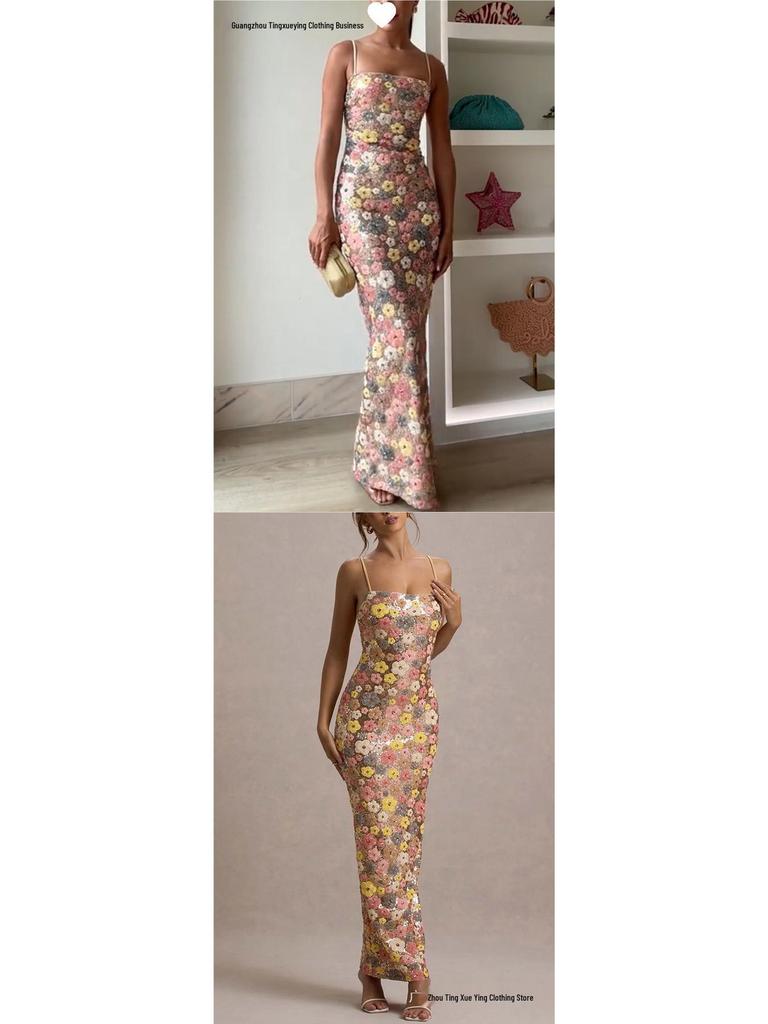 2026 European Spring/Summer Sequin Spaghetti Strap Bodycon Party Dress