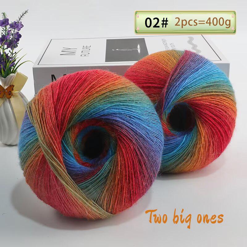400 Grams of Colorful Gradient Rainbow Long-dyed Pure Wool Yarn Skeins, 2 Large Skeins, Hand-woven Crochet Yarn, 2Skeins/pack