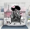 African American Girls Shower Curtain Waterproof Fabric Bathroom Decorative Shower Curtain Machine Washable with 12 Hooks