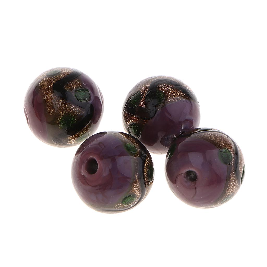 4 Pieces  Foil 12mm Lampwork Glass Round Beads for Jewelry Making Craft Blue