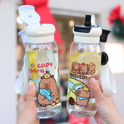 Capybara Plastic Water Bottle Portable Cartoon Large Capacity Handheld Straw Cup for Sports Travel Kids Drinkware Accessories