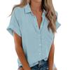 Womens Short Sleeve Shirts Solid Color Casua Button Down Blouse Tops With Chest Pocket