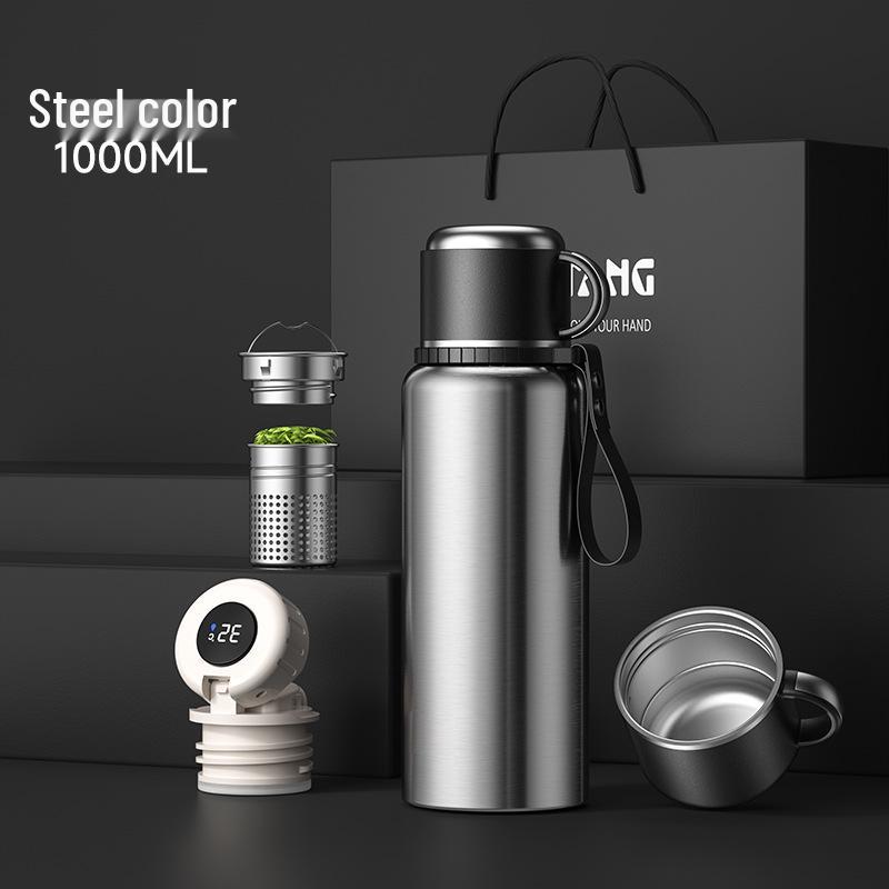 Men's High-Capacity Insulated Teapot with Temperature Display and Tea Separation, 316 Stainless Steel.