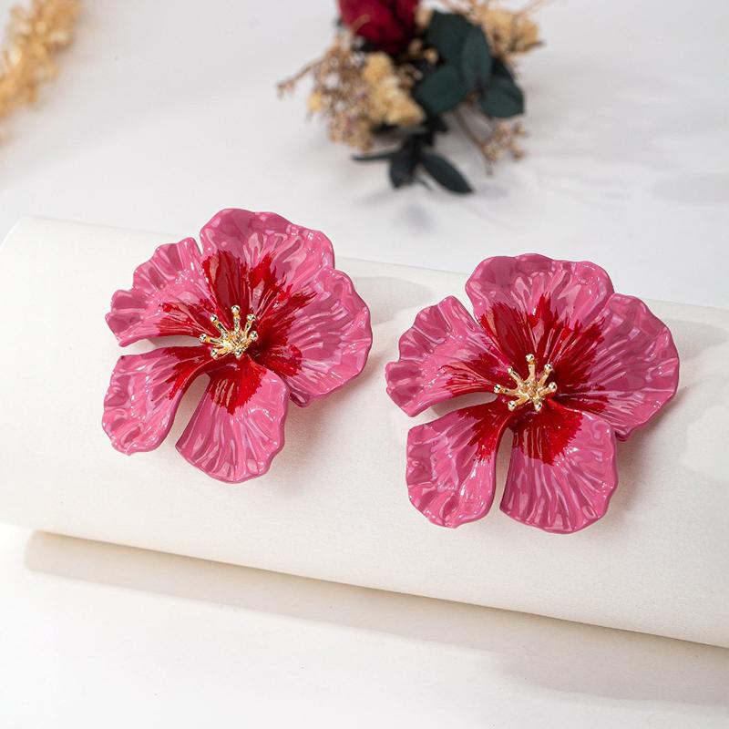 

Retro Red Drop Glazed Flower Stud Earrings for Women Gradient Trendy Petal Earrings Versatile High-End Birthday Party Accessory розы красного