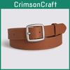 Simple Color Solid Womens Leather Look Belt With Geometric Design Buckle Metal
