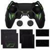 PlayVital PS5 Controller Silicone Mecha Rhino Shockproof Protective Easy Includes Thumb Grips and Compatible with Charging Black and Green Cover,