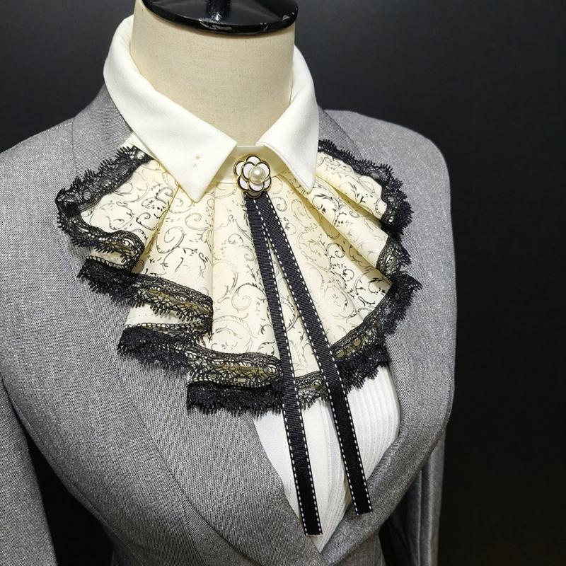 Colletto Vittoriano Staccabile con Bordi in Pizzo e Decorazione a Nastro Finto Collo a Rullo Accessorio per Costume di Occasione Speciale