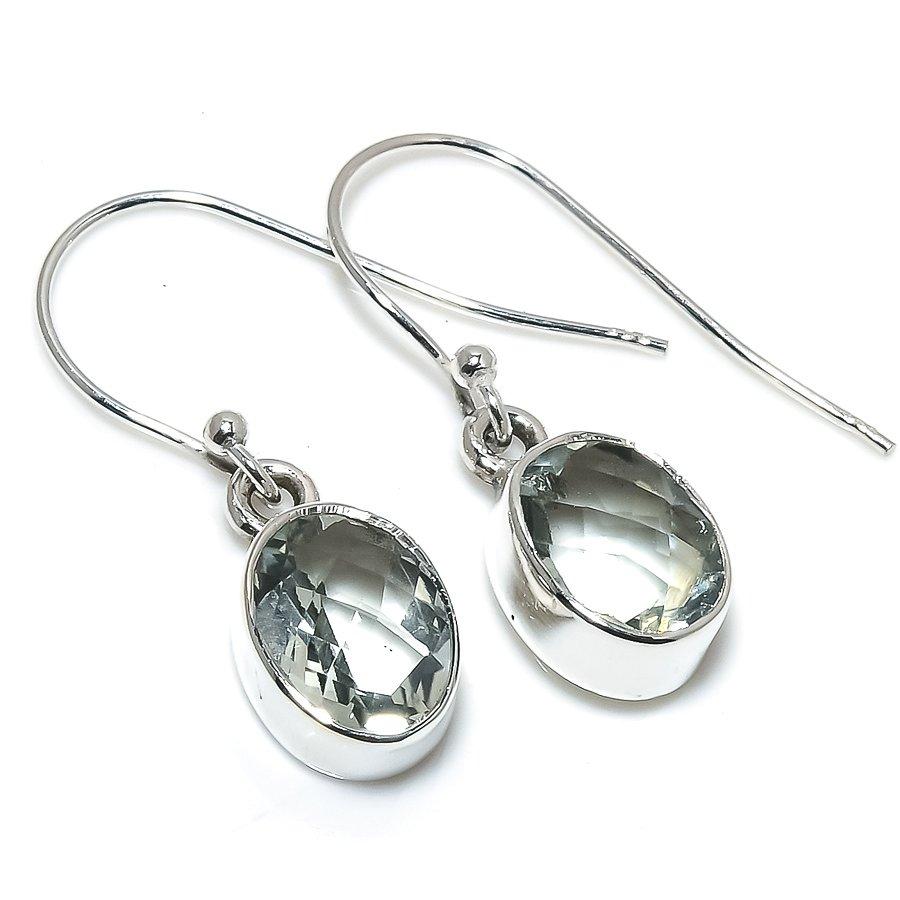 Natural Green Amethyst Gemstone 925 Solid Sterling Silver Gift Earring 1" E0m86