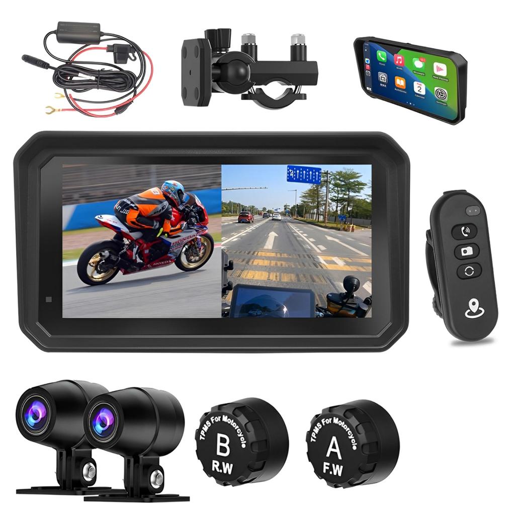 Motorcycle DVR Dual Recording And Split Screen Display Motorcycle DVR Support Tire Pressure Sensor