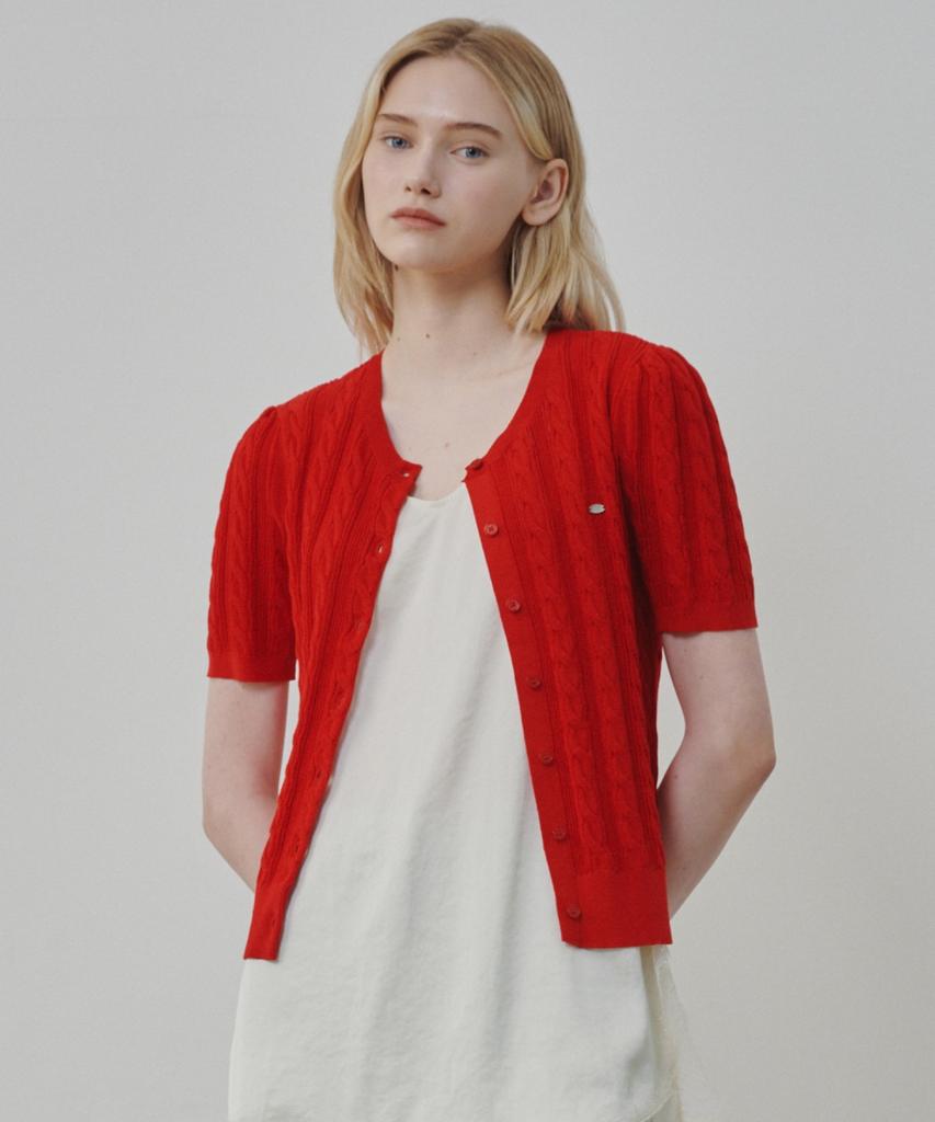 Olive Des Olive Cable Short Sleeve Cardigan Ok6Md5730