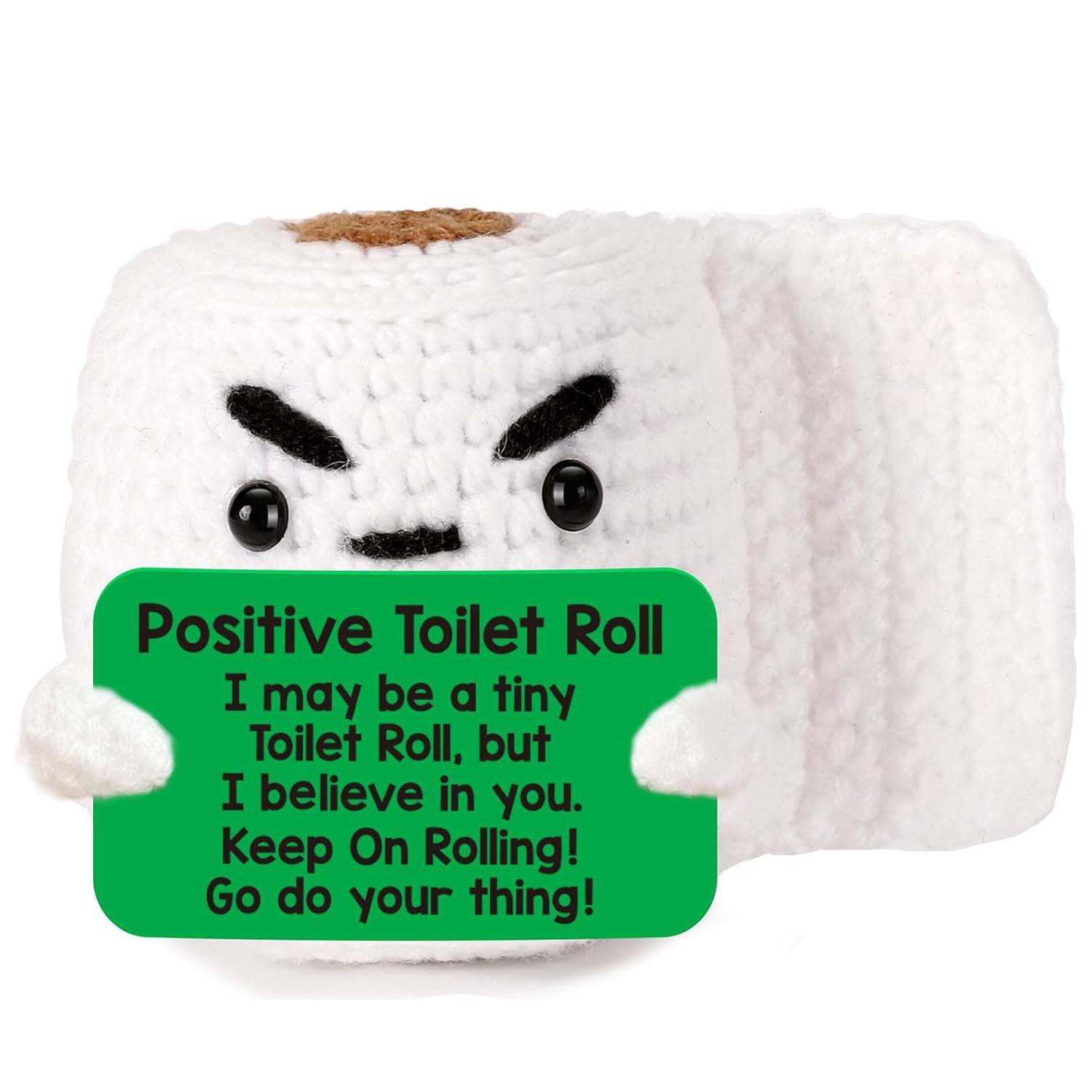 

Funny Positive Crochet Emotional Inspirational Support Toilet Doll Home Decoration Handmade Knitted Toilet Doll Christmas Gift