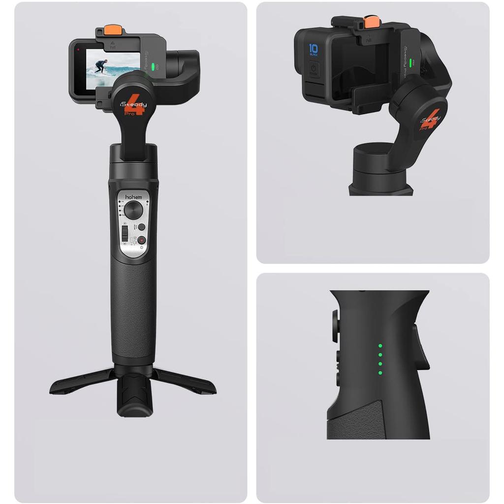hohem Pro4 Action Camera Gimbal for GoPro Hero 10/9/8/7/6/5, Osmo Action, Insta360 OneR Cameras, 3-Axis Handheld Stabilizer, IPX4 Waterproof, Motion D