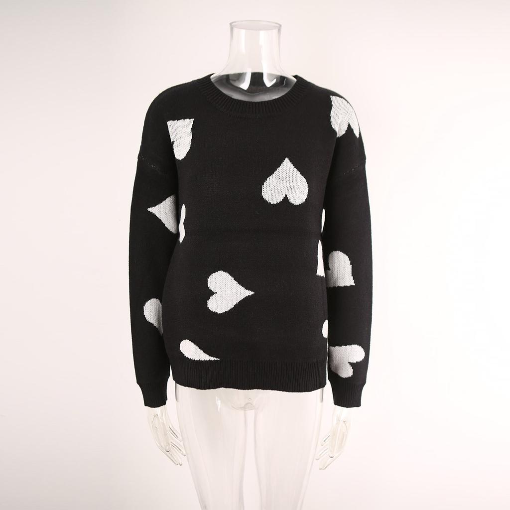 Women's Loose Casual  Fashion Round Neck Heart Sweater Knitted Bottoming Shirt Sweater
