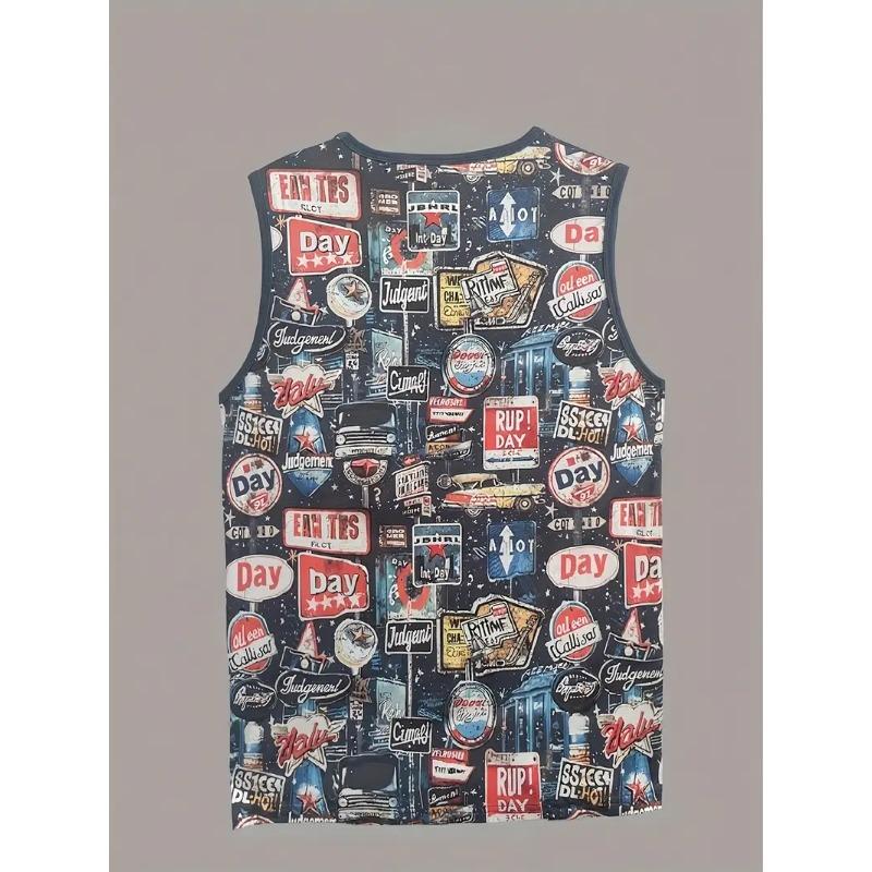 Erkek Yaz Sörf Plaj Tank Top Büyük Boy Rahat Nefes Kolsuz Üst Gevşek Baskı Tank Top Erkek Gömlek