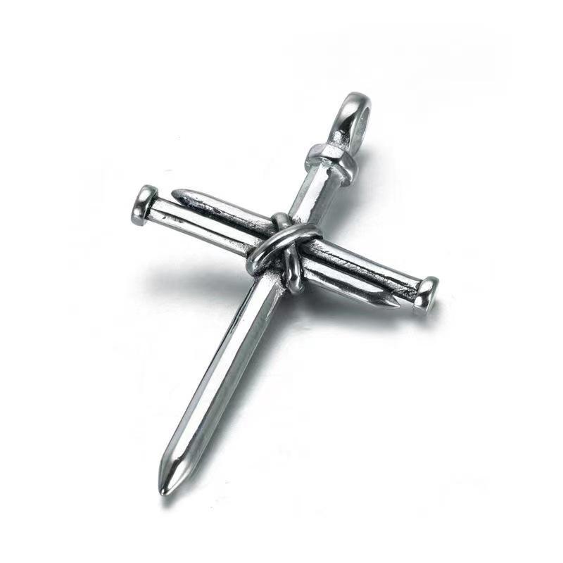 Trendy Punk Titanium Steel Nail Cross Necklace for Men and Women