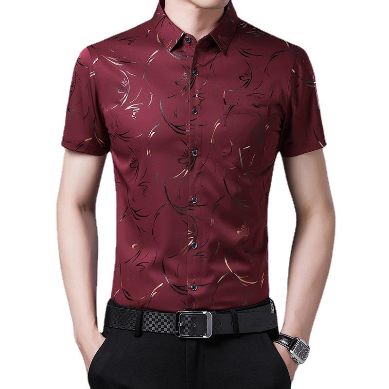 Herren Business Casual Bedrucktes Kurzarmhemd - Kentkragen, Trendige Mittelalterliche & Junge Stile