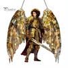 Religious Theme Room Decor Golden Archangel Warrior Acrylic Suncatcher, Faux Stained Glass Window Hanging Wing Armor Gift with Metal Chain,