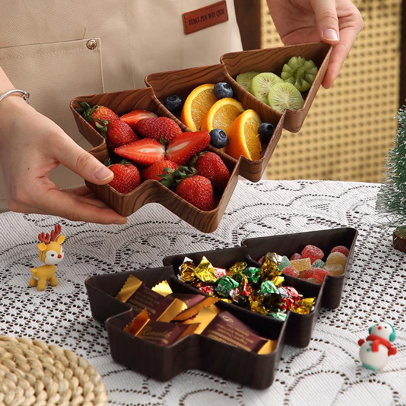 Christmas Tree Snack Plates 3 Grids Tree Shaped Tray Merry Christmas Party Decorations For Home 2025 Gifts Happy  Year 2026