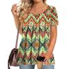 Plus Size Women's Casual Round Neck Pleated Short Sleeve Color Top