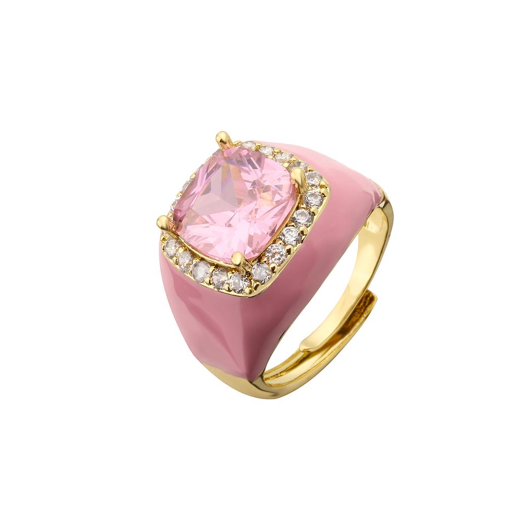 HECHENG, Mehrfarbiger Emaille-Öl-Tropfen-Zirkon Offener Ring für Damen Verstellbar Vergoldet Klobige Fingerringe Geschenk