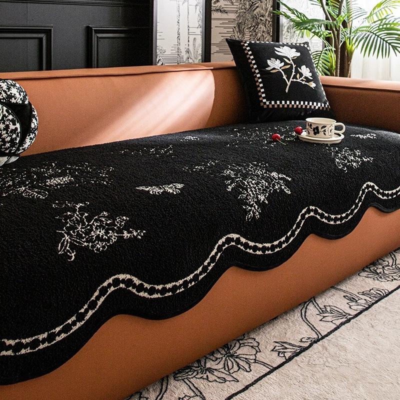 French Camellia Sofa Cushion Special-Shaped Four-Season Universal New High-Grade Leather Sofa Cover, Non-Slip Seat Cushion Cover