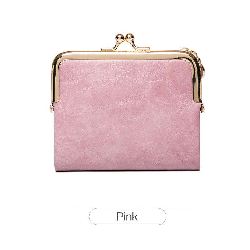 Женский короткий кошелек, двойной, многофункциональный кошелек для монет в стиле ретро с застежкой-молнией и замком, зеленые женские короткие кошельки из искусственной кожи розовый