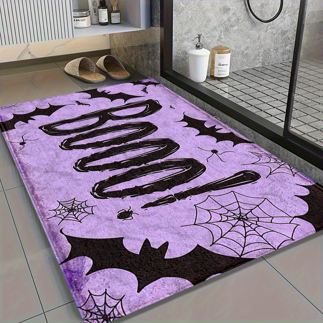 

Halloween Flannel Doormat - Boo! Bat Design with Spider Webs & Pumpkins, Quick-Dry Absorbent, Machine Washable 40x60cm