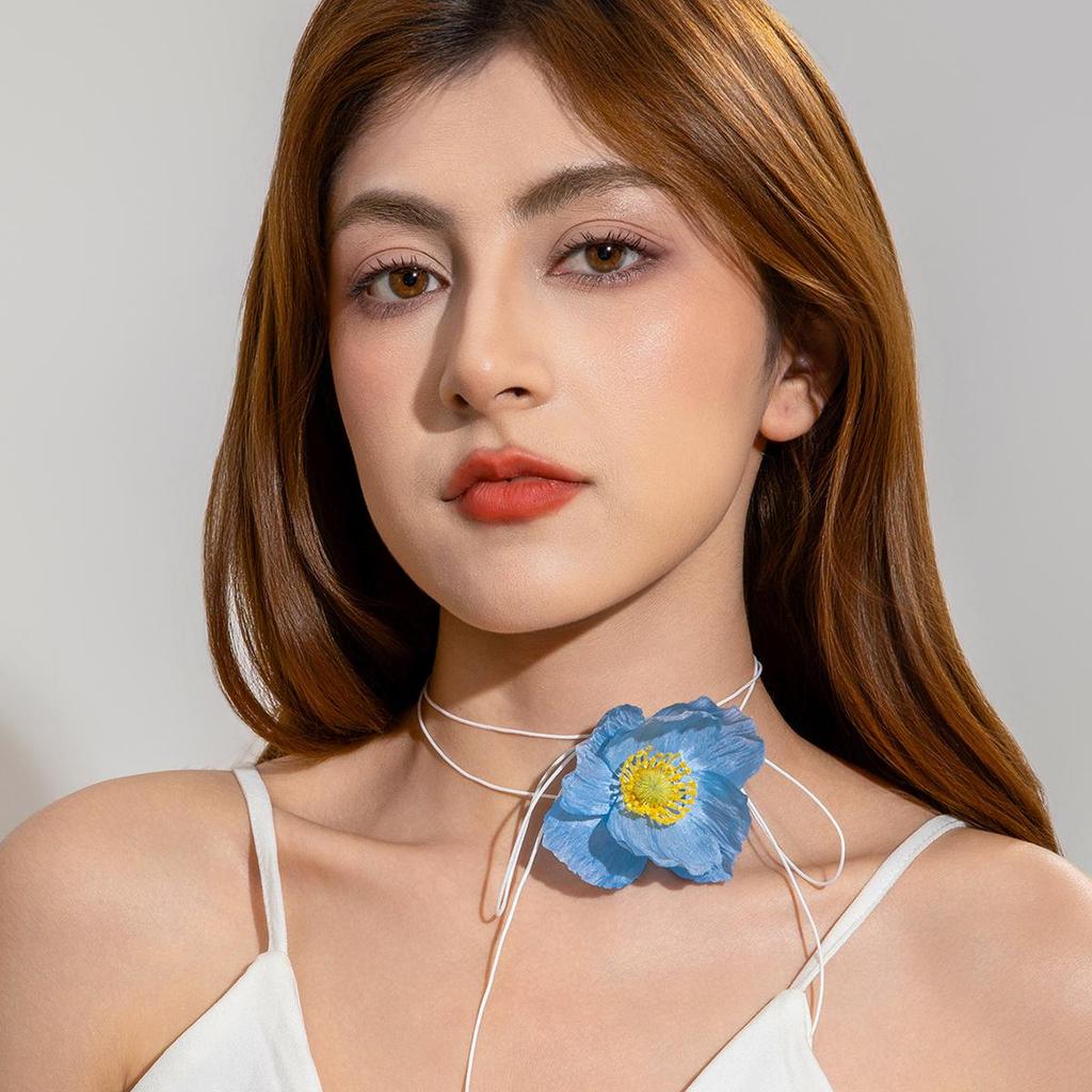 New Spring/Summer Collection, Fresh and Cute, Multi Color Fabric, Plum Blossom Pendant Necklace, Women's Jewelry Suitable for Beach Vacation Parties